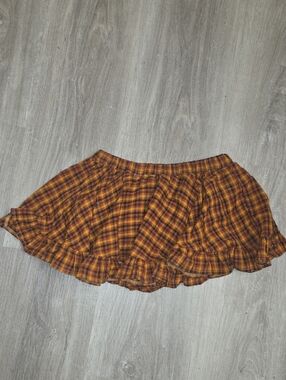 Plaid Ruffle Mini Skirt in Mustard Brown